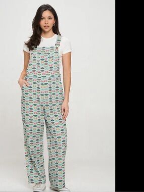 Floral Print Mint Green Women's Overalls Jumpsuit